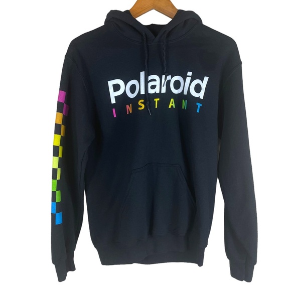 Polaroid Instant Black Hoodie with Front Pocket and Graphic Sleeves in Size S/CH - Picture 7 of 9